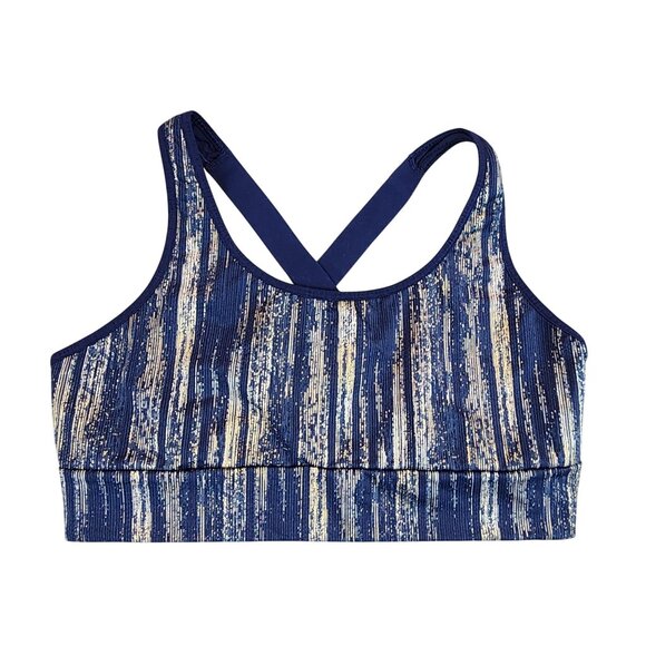 Victoria's Secret Sport Navy Metallic Criss Cross Strappy Back Sports Bra sz XL - Picture 2 of 13
